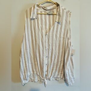 3/$20 French Laundry NWT Tan/White Stripe Sleeveless Tie Waist Top Coastal 3XL